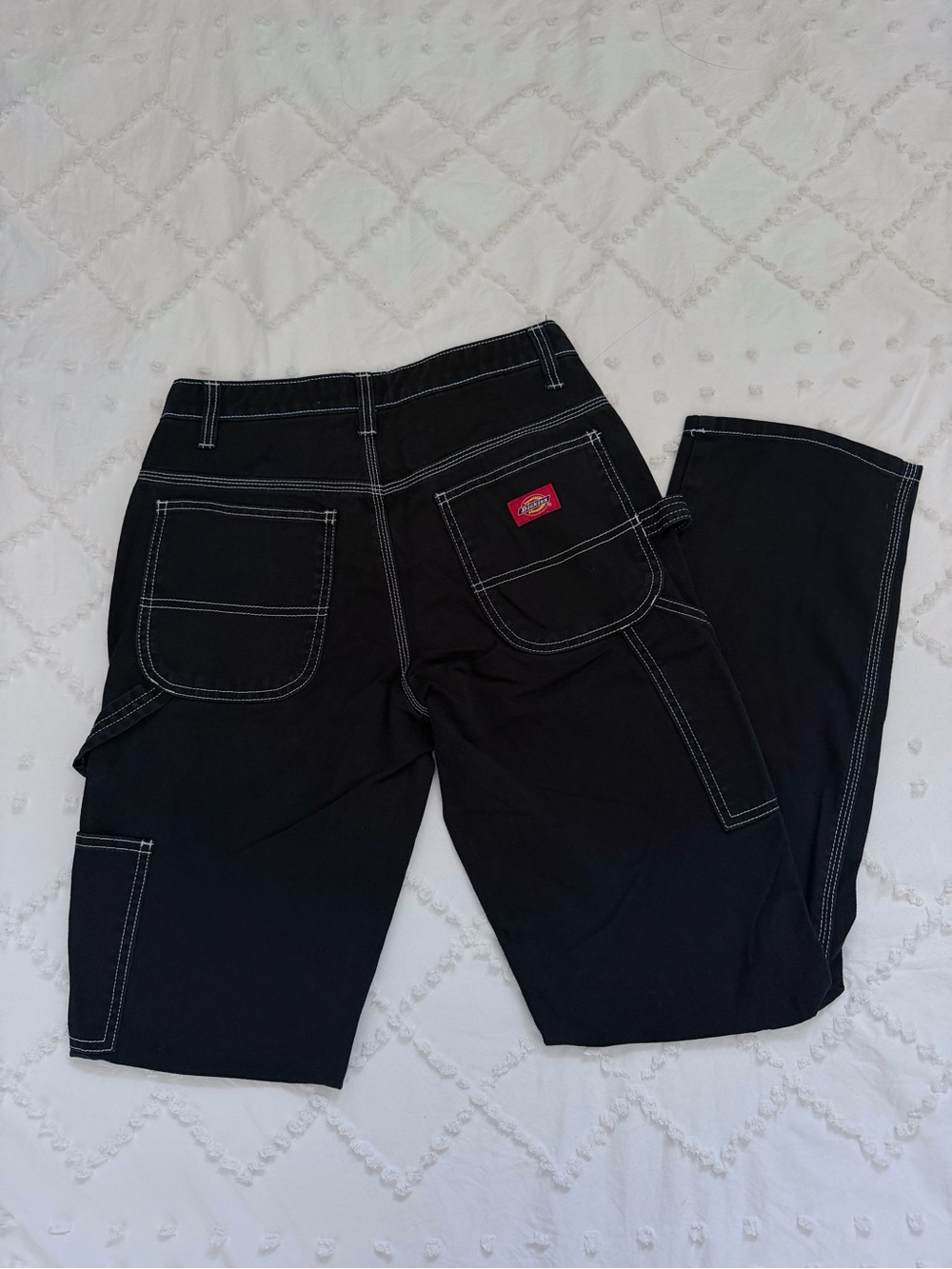 Dickies Black Carpenter Work Pants White Contrast Stitching
